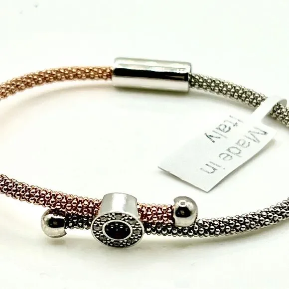 Leslie's Sterling Silver Rose-tone Textured CZ Bracelet